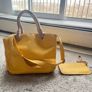 Elegant Yellow Tote Bag with Matching Pouch
